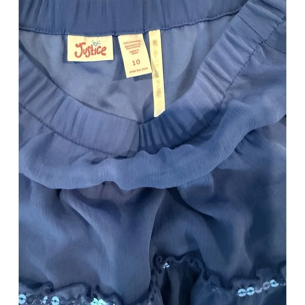 Justice Girls 10 Skirt Pull-On Tiered Mesh Ruffle Blue Casual Dressy